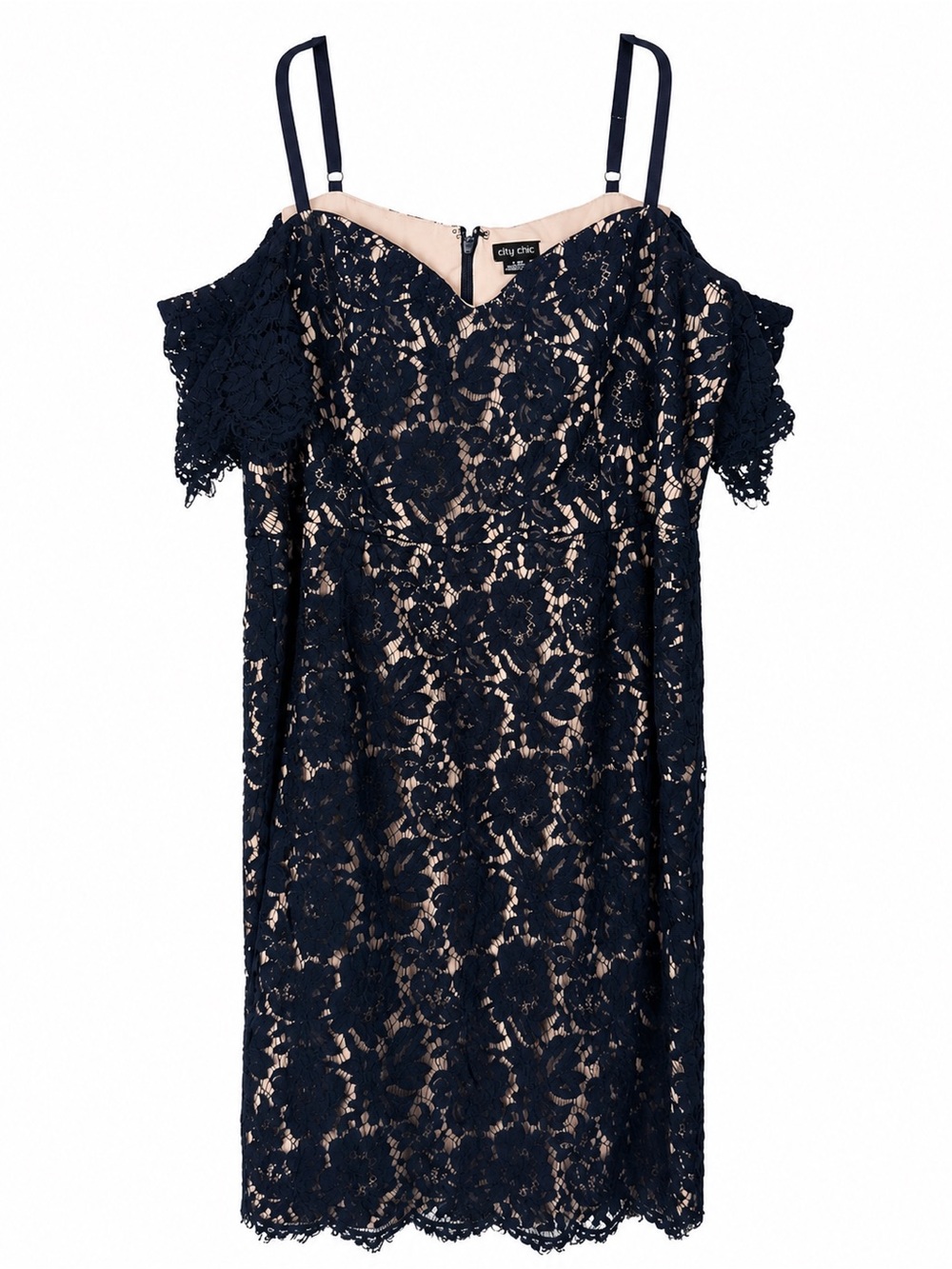 City Chic Navy Blue Lace Cold Shoulder Dress Women’s Plus Size 20 Cocktail Dress